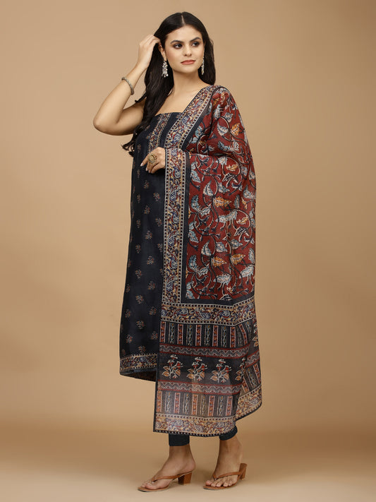 Printed Chanderi Unstitched Suit With Dupatta