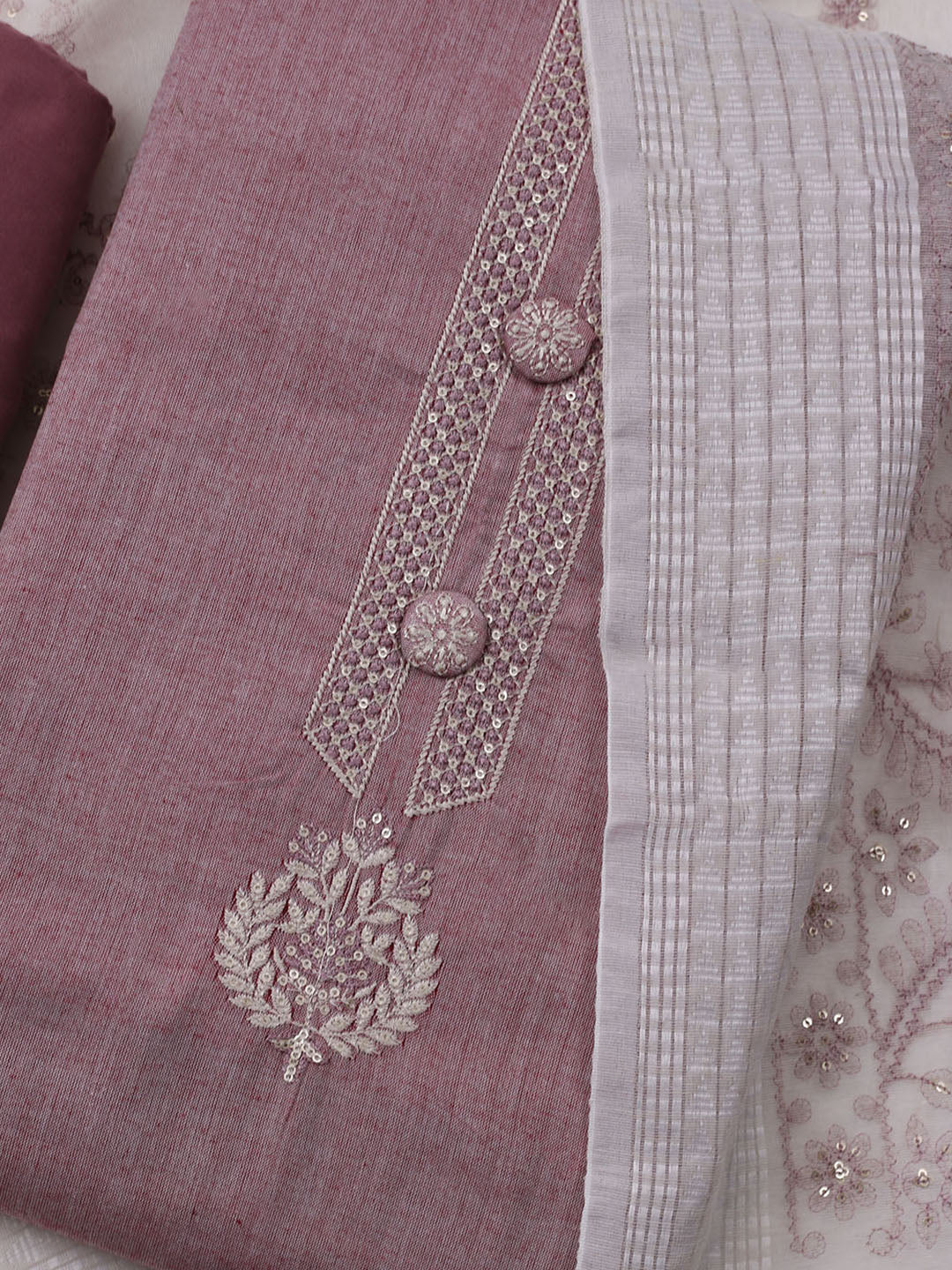 Neck Embroidered Cotton Blend Unstitched Suit With Dupatta