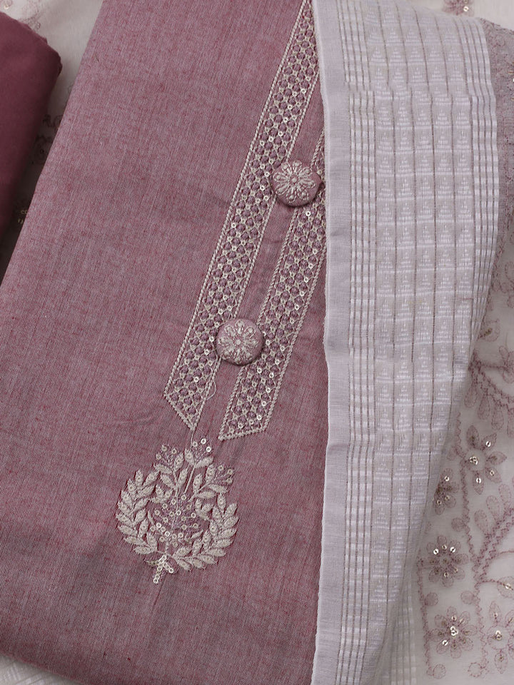 Neck Embroidered Cotton Blend Unstitched Suit With Dupatta