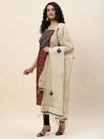 Neck Patch Cotton Unstitched Suit With Dupatta