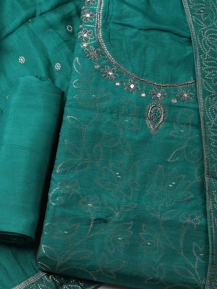 Woven Design Chanderi Unstitched Kurta With Pant &amp; Dupatta