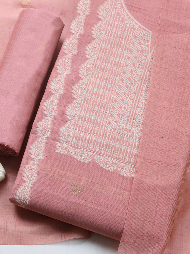 Printed Chanderi Unstitched Suit With Pant &amp; Dupatta