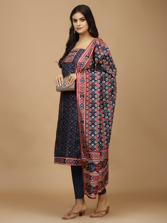 Printed Tussar Unstitched Suit With Dupatta