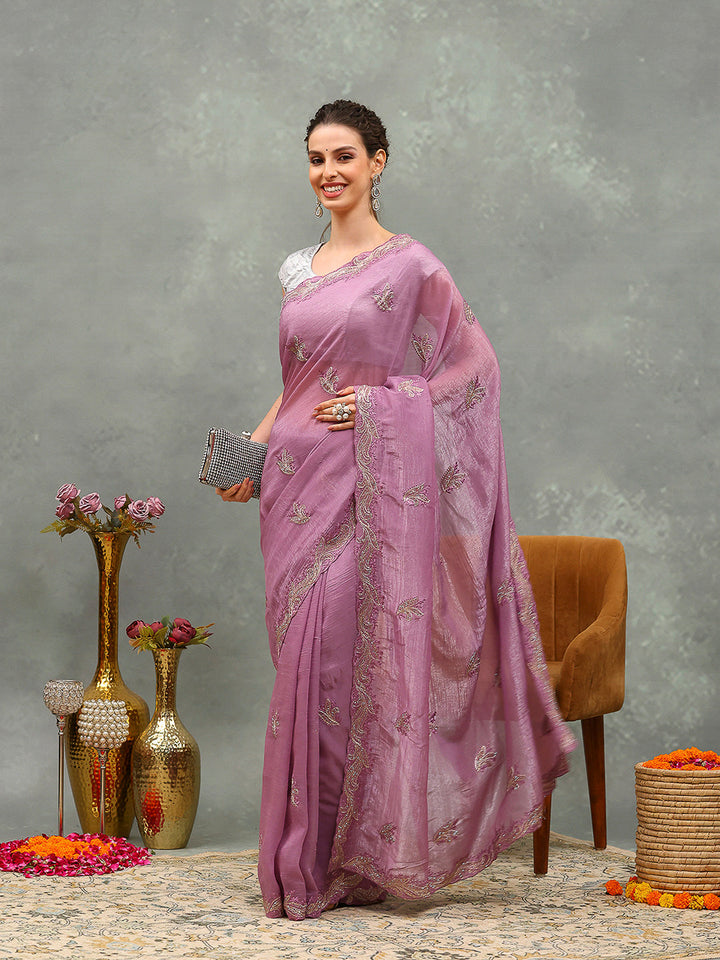 Thread Embroidered Chiffon Saree