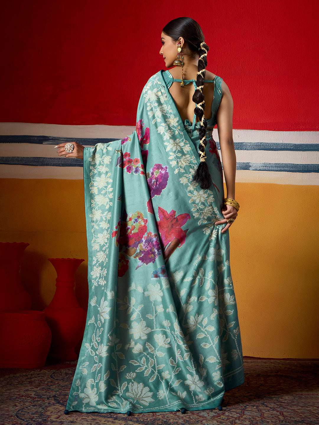 Digital Floral Printed Art Silk Saree