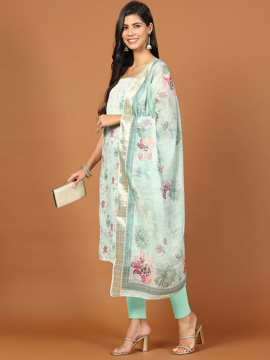 Printed Cotton Blend Unstitched Suit Piece With Dupatta