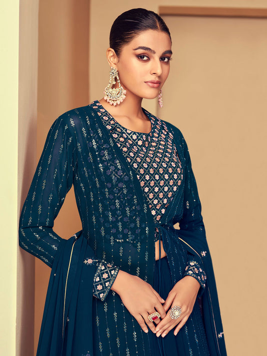 Embroidered & Sequin Work Semi Stitched Suit