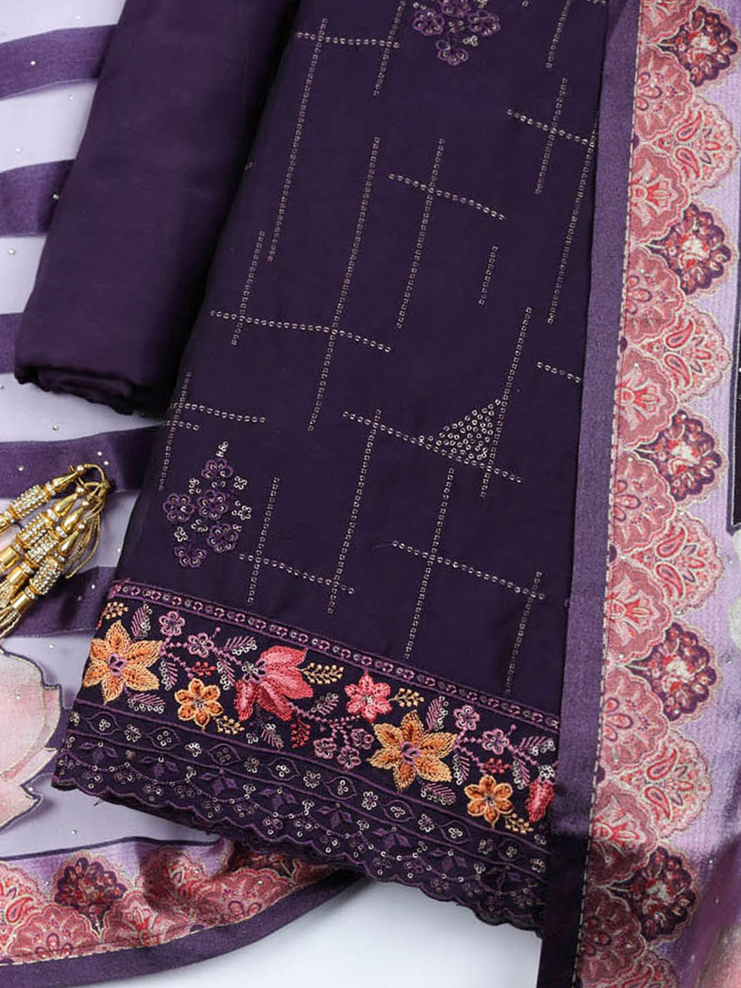 Woven Design Georgette Unstitched Suit With Pant &amp; Dupatta