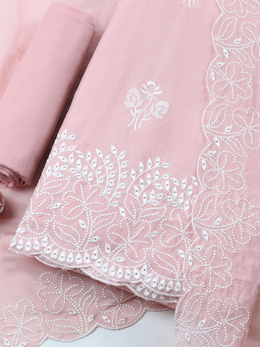 Embroidered Cotton Blend Unstitched Suit With Pant &amp; Dupatta