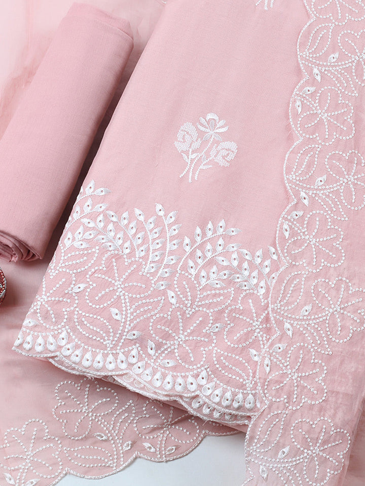 Embroidered Cotton Blend Unstitched Suit With Pant &amp; Dupatta