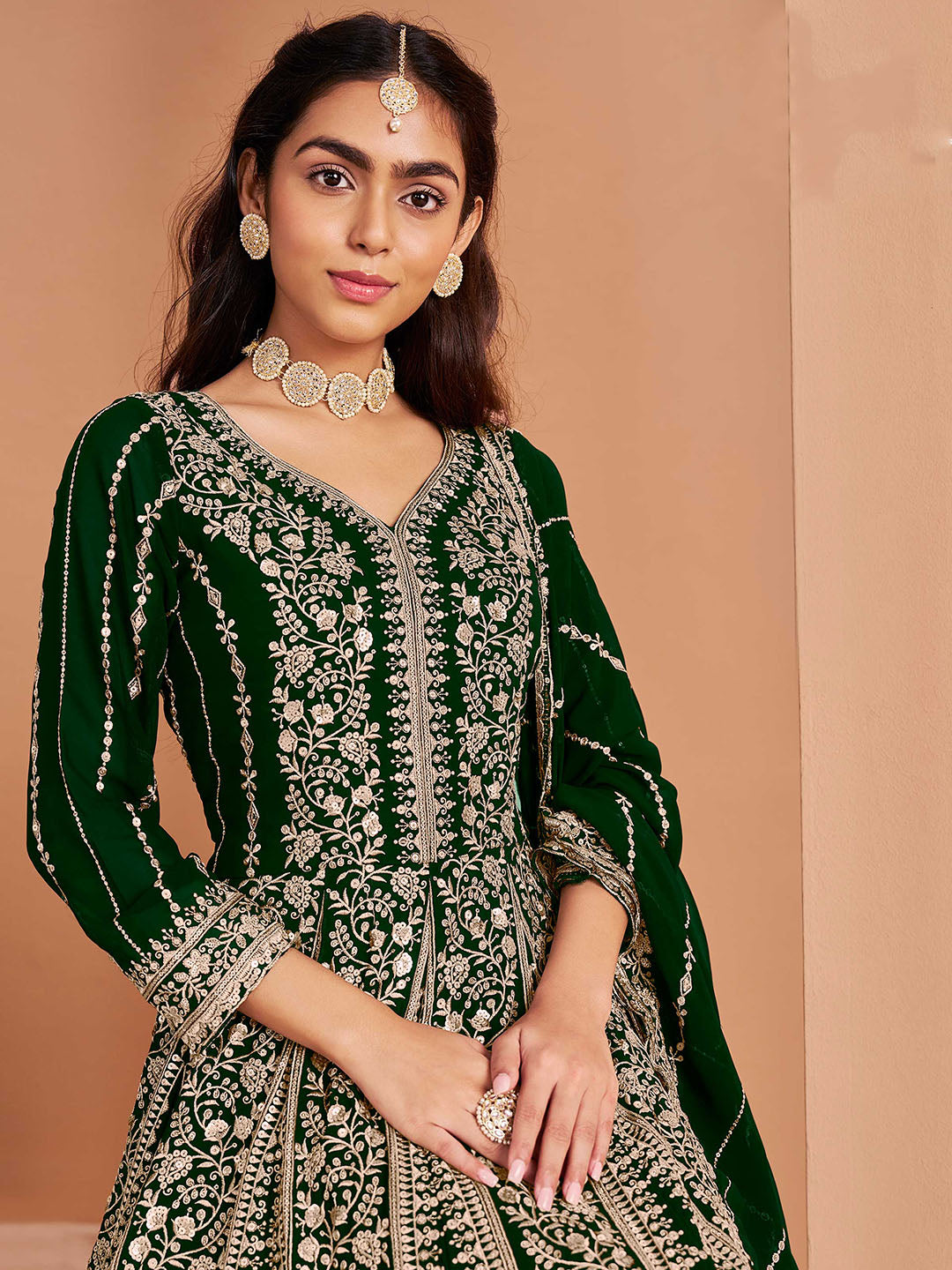 Embroidered Georgette Semi Stitched Suit With Pant &amp; Dupatta