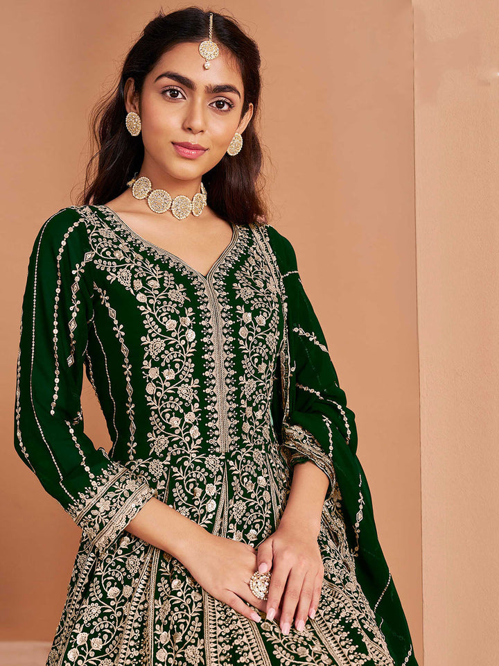Embroidered Georgette Semi Stitched Suit With Pant &amp; Dupatta