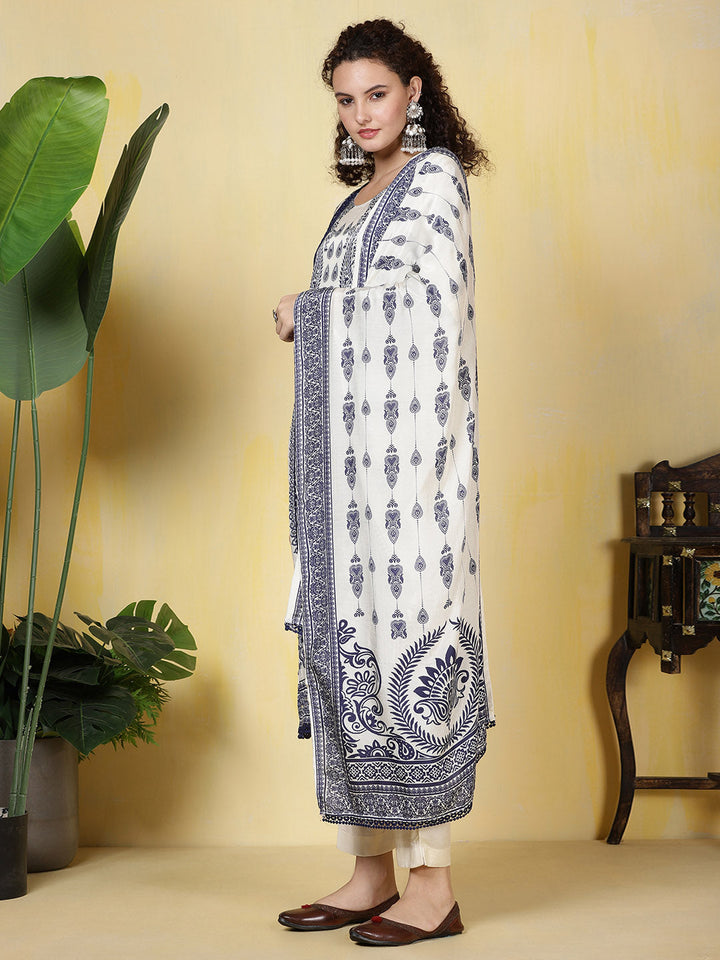 Printed Muslin Kurta With Pants &amp; Dupatta