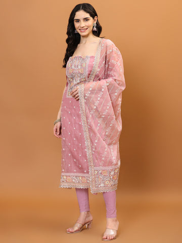 Neck Embroidered Organza Unstitched Suit Piece With Dupatta