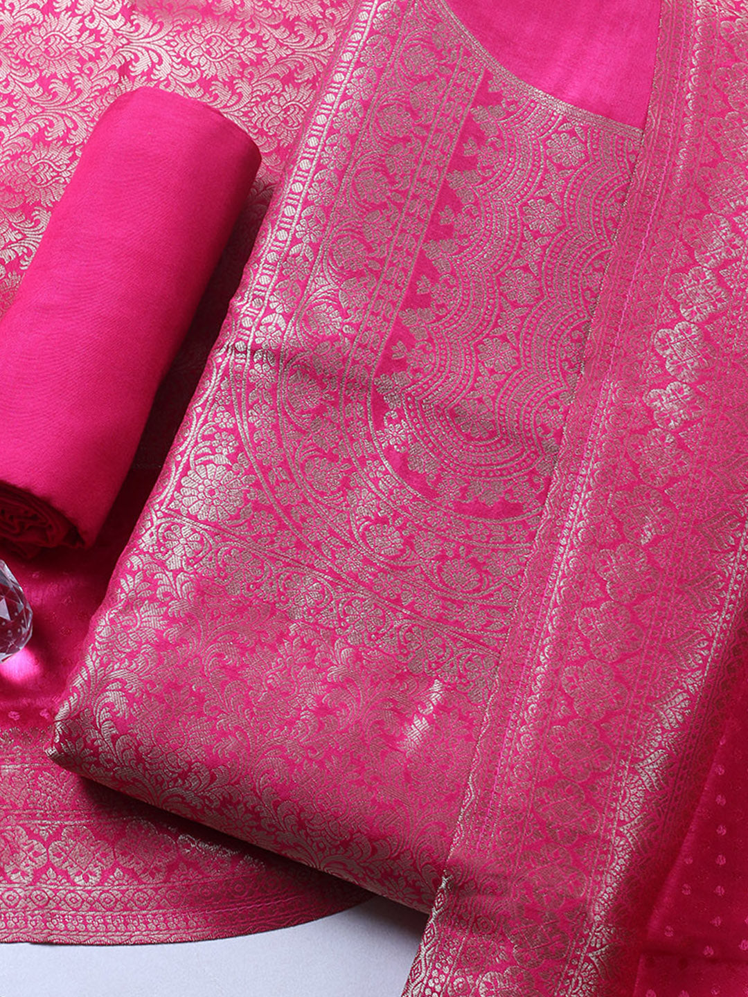 Woven Design Chanderi Unstitched Suit With Pant &amp; Dupatta