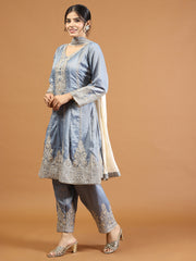 Resham Zari Sequins Work Organza Chinnon Kurta And Kurta