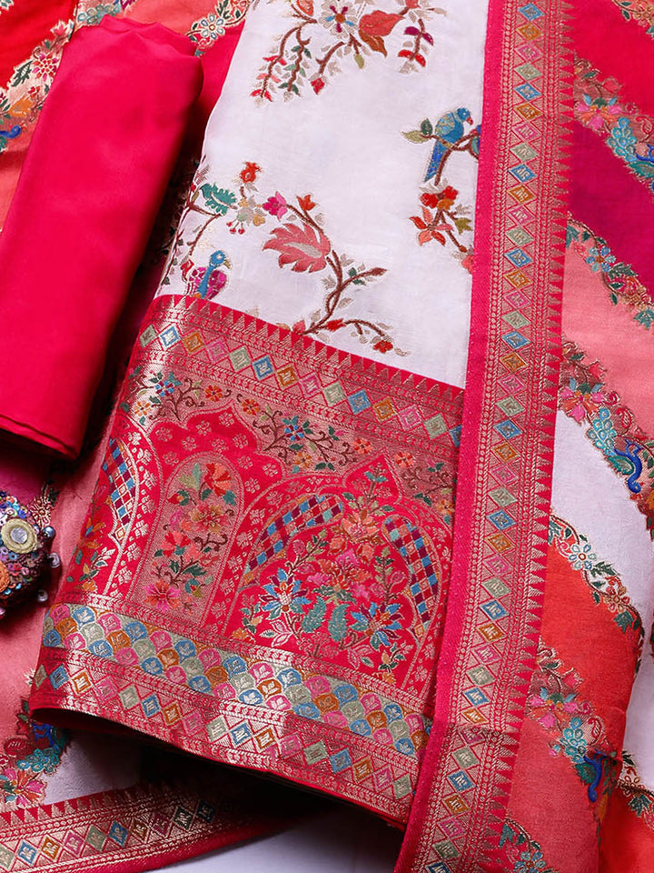 Woven Design Dola Silk Unstitched Suit With Pant &amp; Dupatta