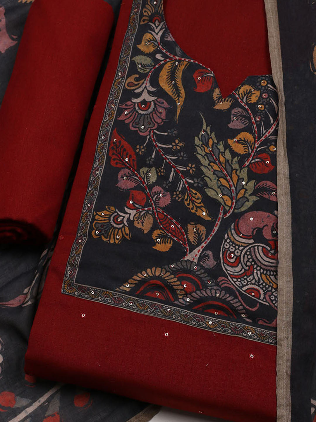 Printed Cotton Blend Unstitched Suit With Dupatta