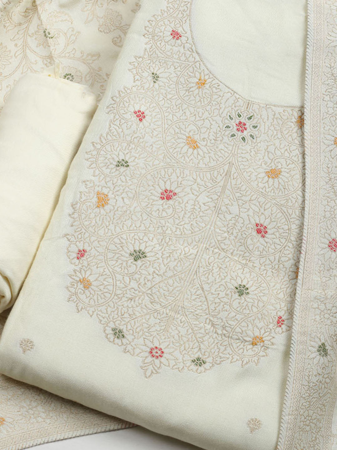 Pashmina Woven Design Unstitched Kurta With Pant &amp; Dupatta