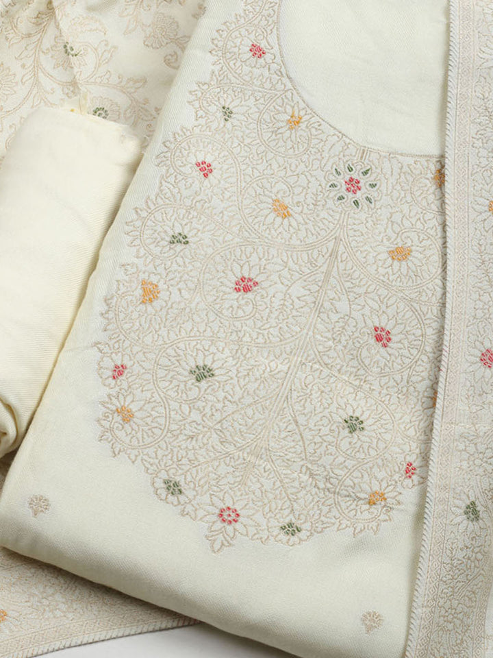 Pashmina Woven Design Unstitched Kurta With Pant &amp; Dupatta