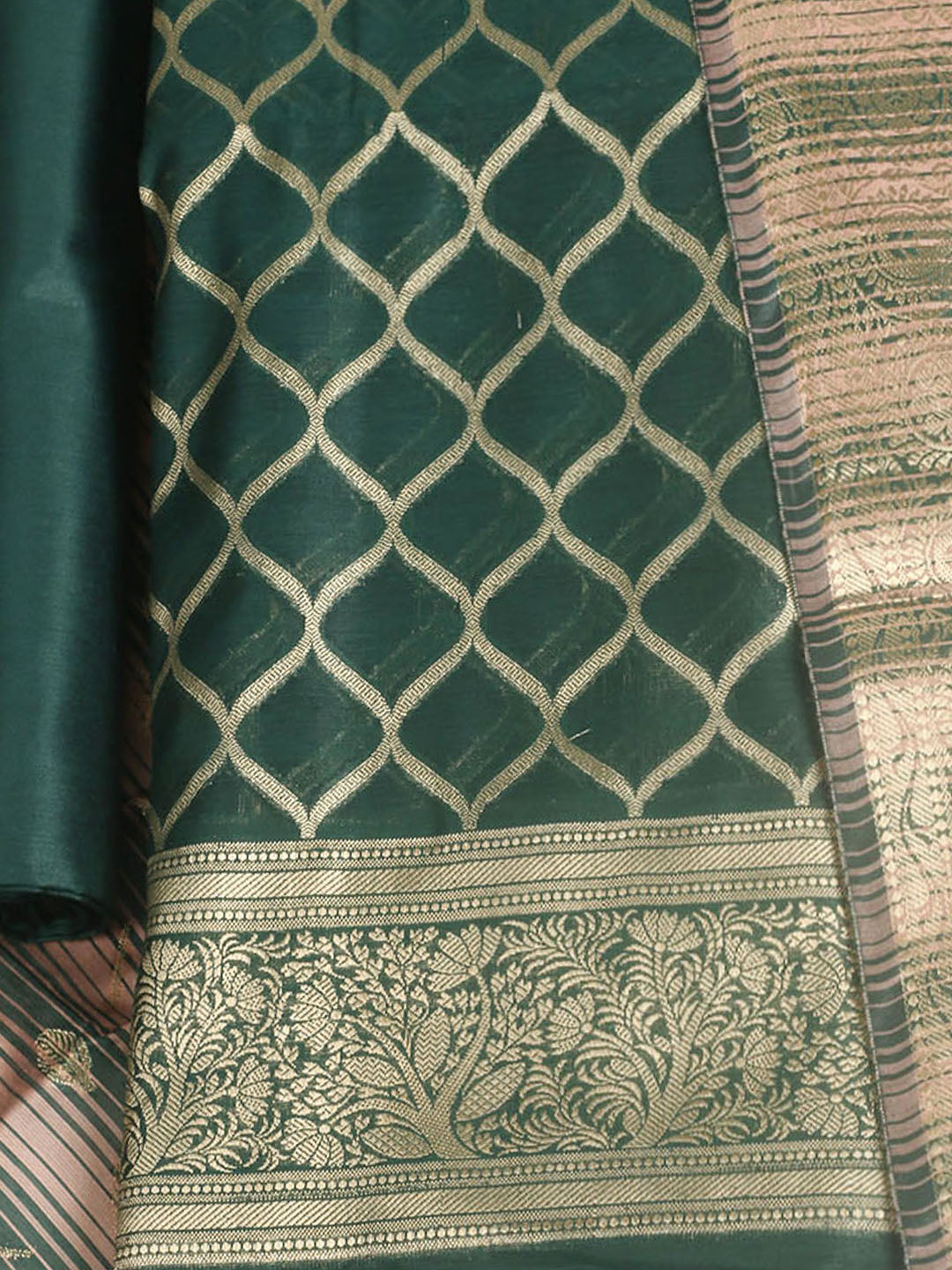 Woven Design Chanderi Unstitched Suit With Pant &amp; Dupatta