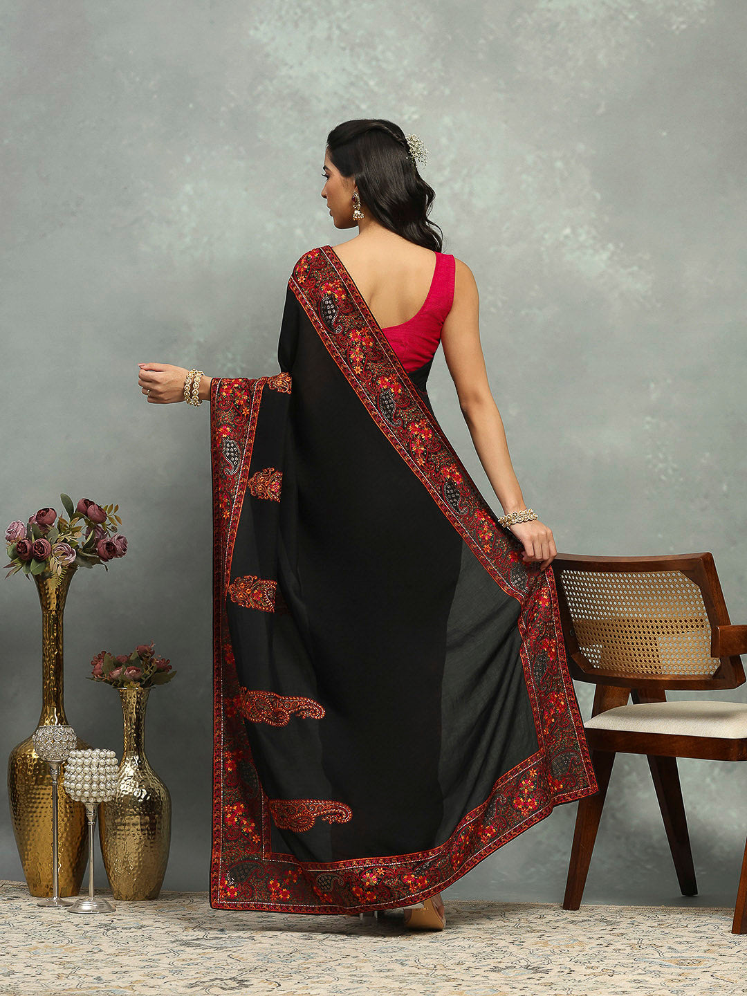 Thread Paisley Embroidered Art Silk Saree