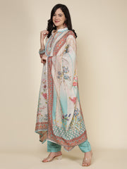 Printed Cotton Blend Kurta With Pants & Dupatta