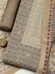 Embroidered Chanderi Unstitched Suit With Pant & Dupatta
