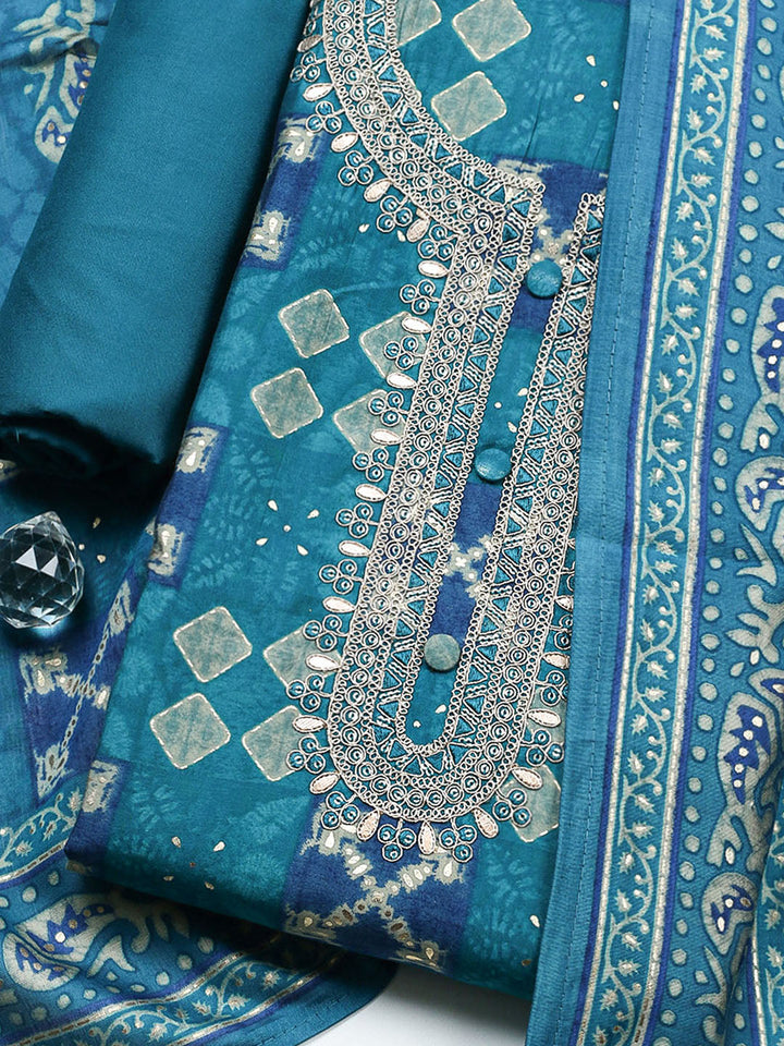 Embroidered Cotton Unstitched Suit With Pant &amp; Dupatta