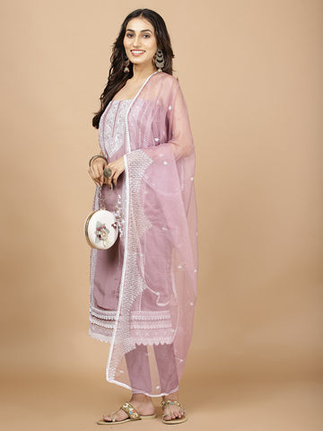 Neck Embroidered Muslin Unstitched Suit Piece With Dupatta