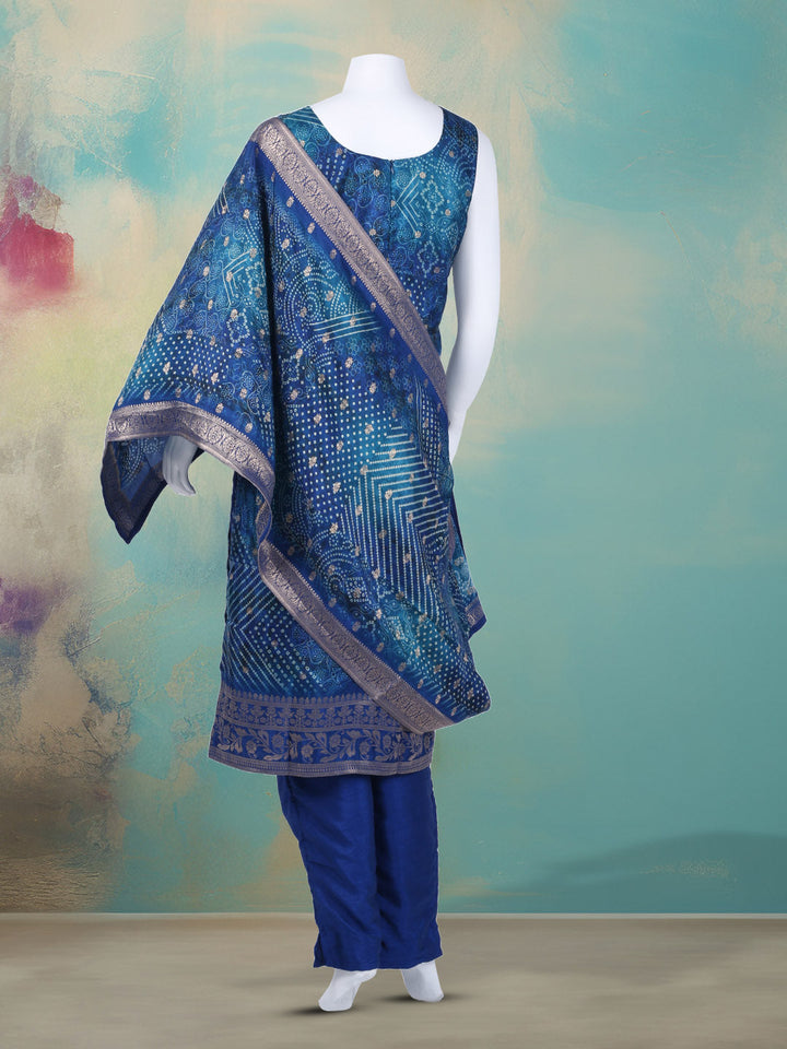 Bandhani Printed Art Silk Kurta With Pants &amp; Dupatta