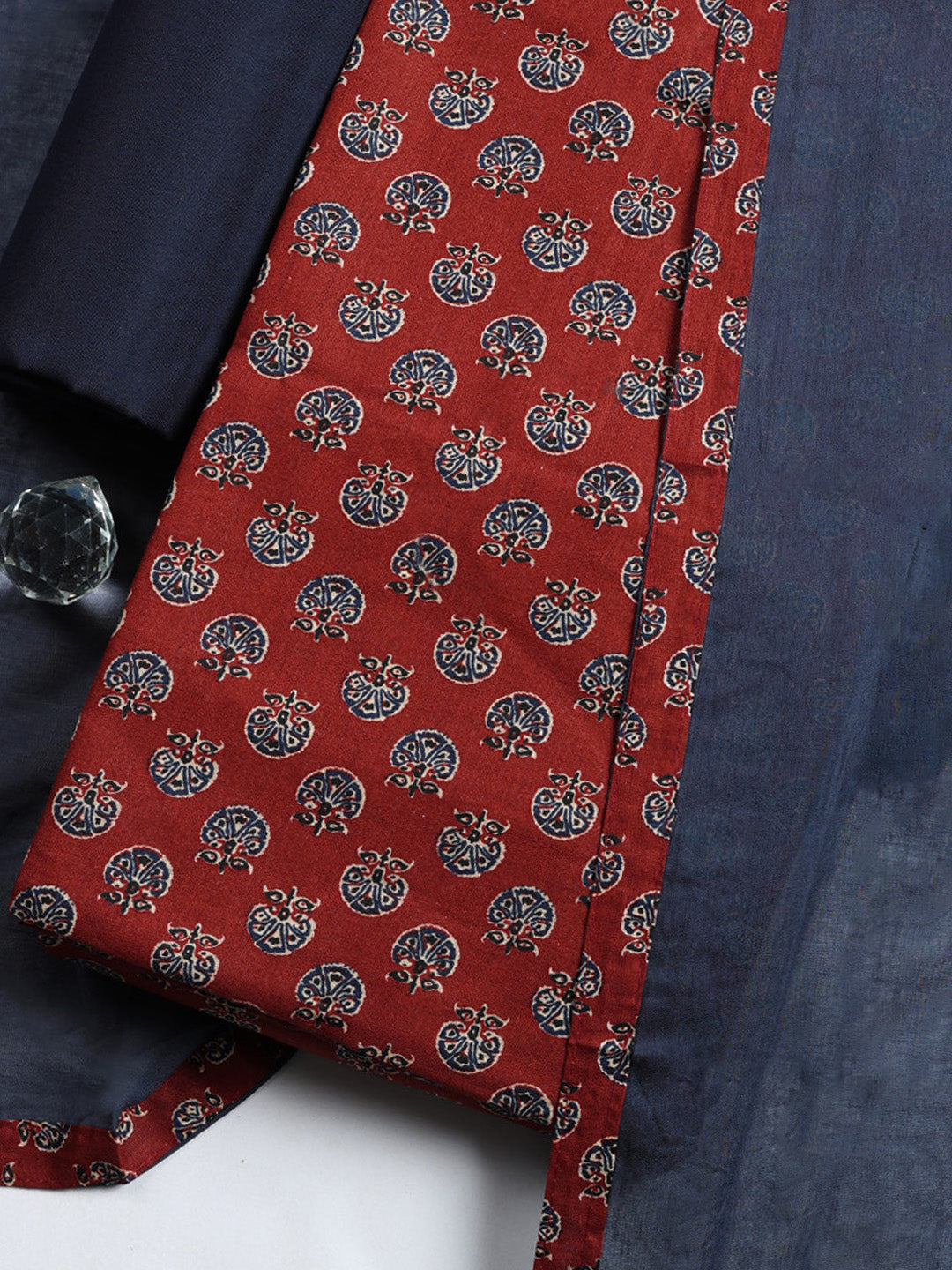 Printed Cotton Blend Unstitched Suit With Pant &amp; Dupatta