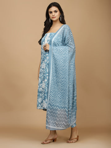 Printed Cotton Unstitched Suit With Dupatta