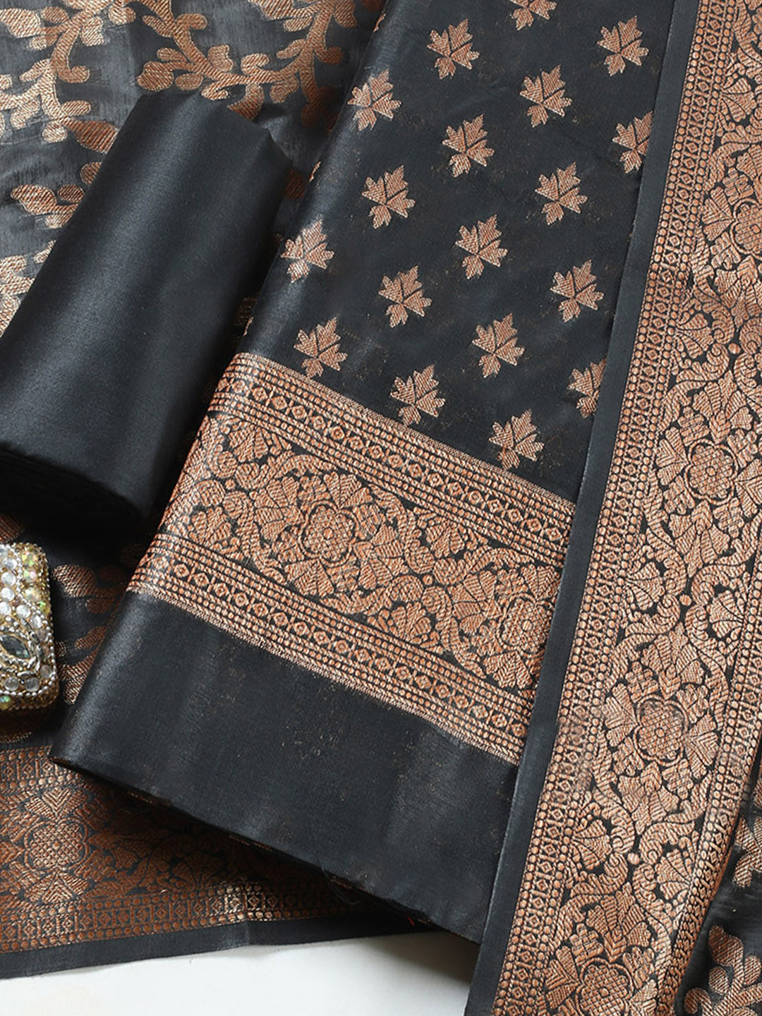 Banarasi Chanderi Unstitched Suit With Pant &amp; Dupatta