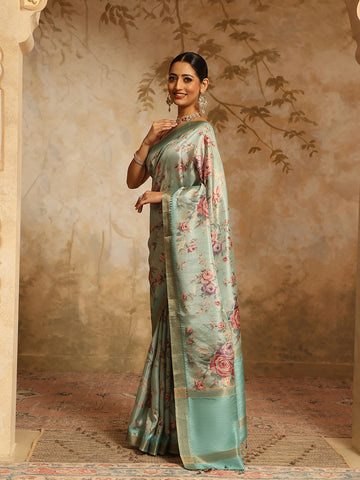 Digital Floral Printed Art Tussar Saree