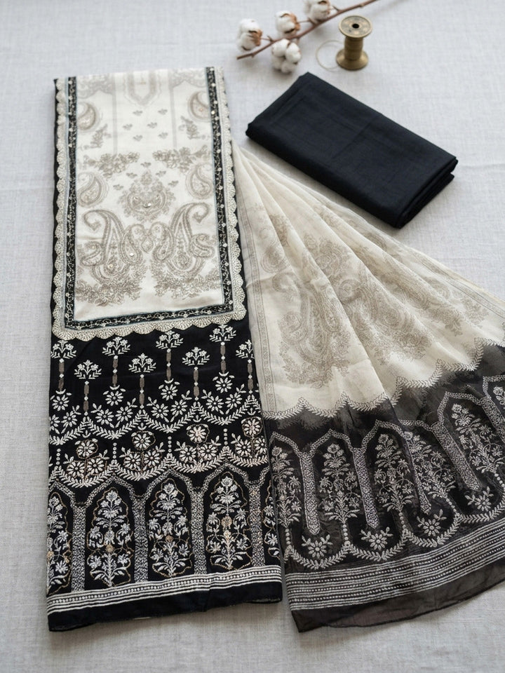 Printed Cotton Blend Unstitched Suit With Pant &amp; Dupatta