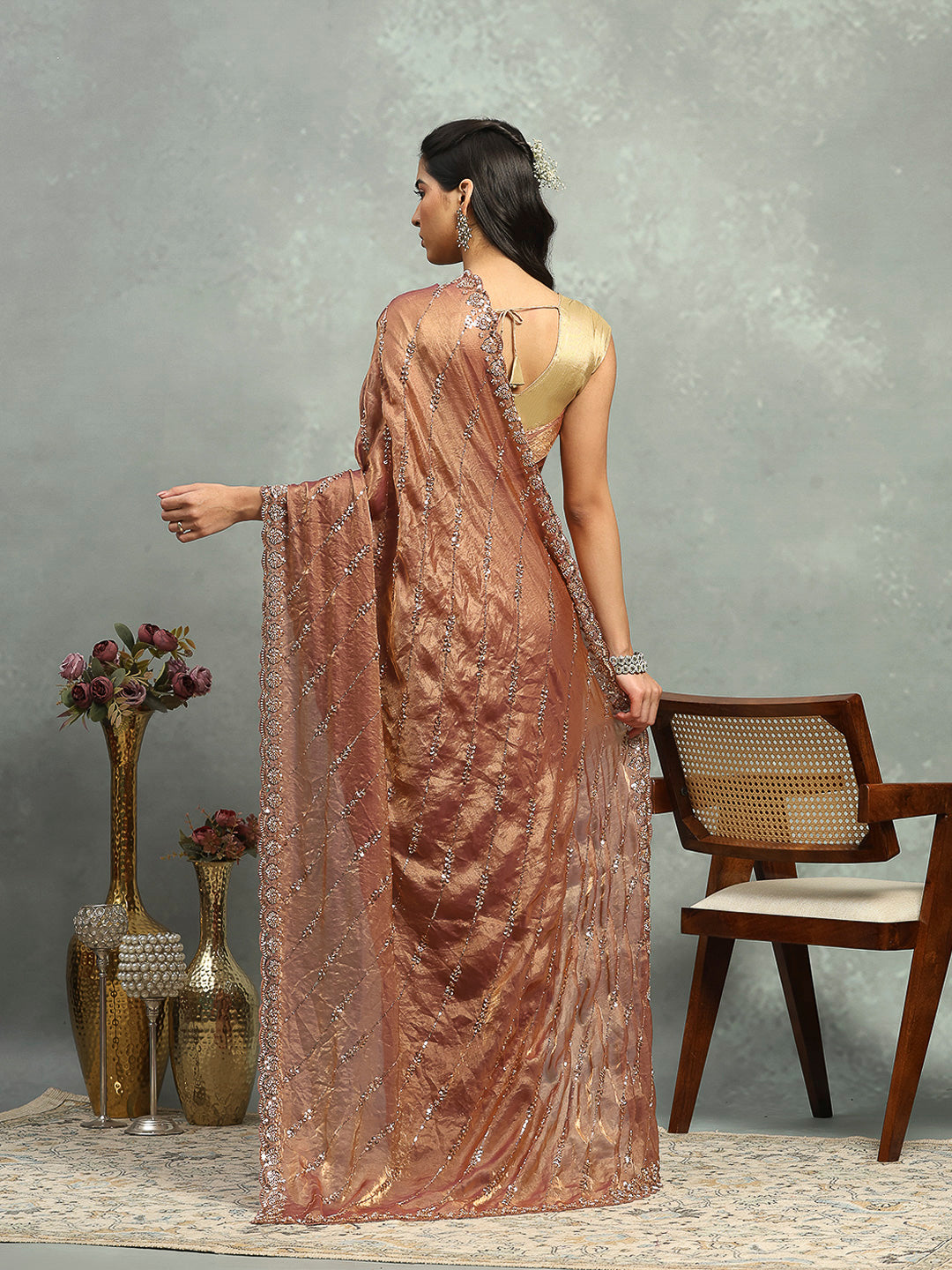 Stone &amp; Cut Work Embellished Organza Saree