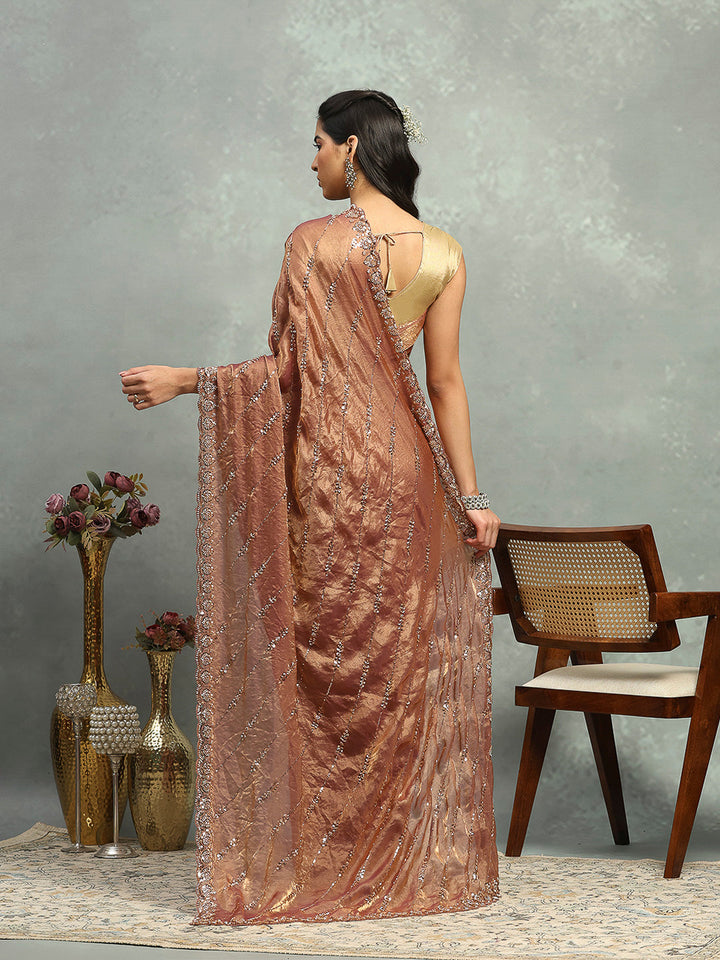 Stone &amp; Cut Work Embellished Organza Saree