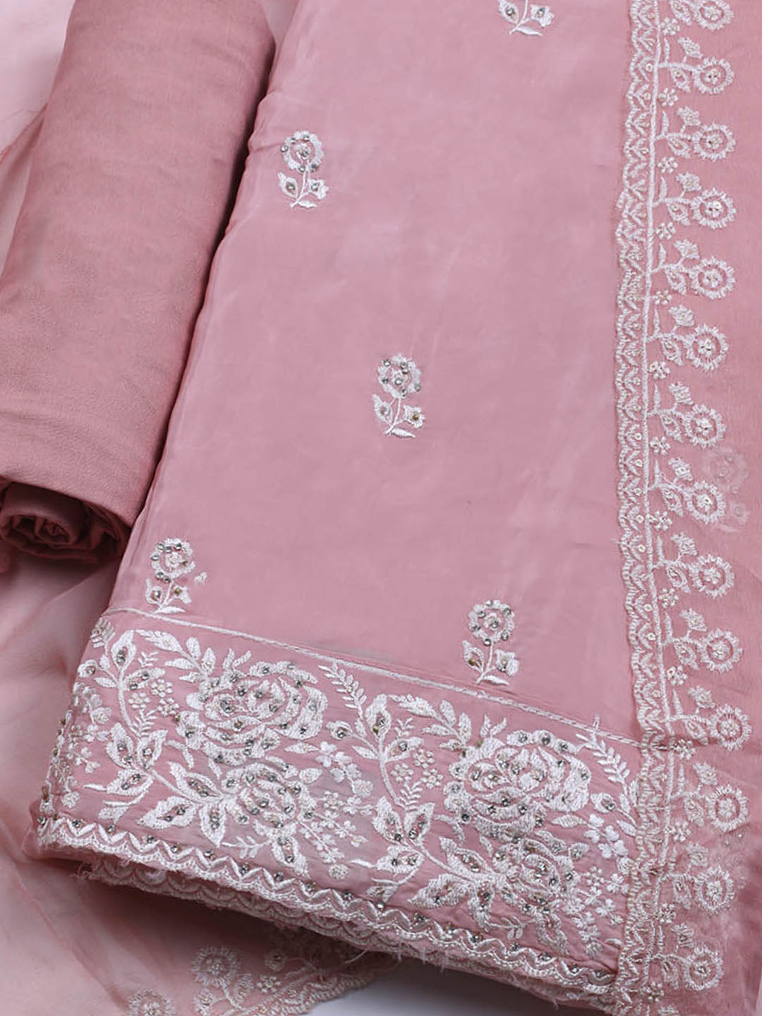 Embroidered Crepe Unstitched Suit With Dupatta