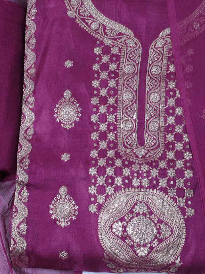 Woven Design Chanderi Unstitched Suit With Pant &amp; Dupatta