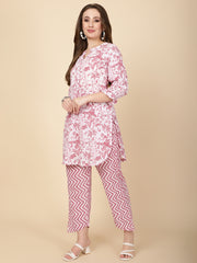 Floral Printed Cotton Kurti With Pants