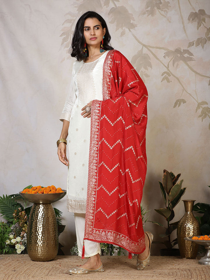 Banarasi Weave Tissue Kurta With Pants &amp; Dupatta