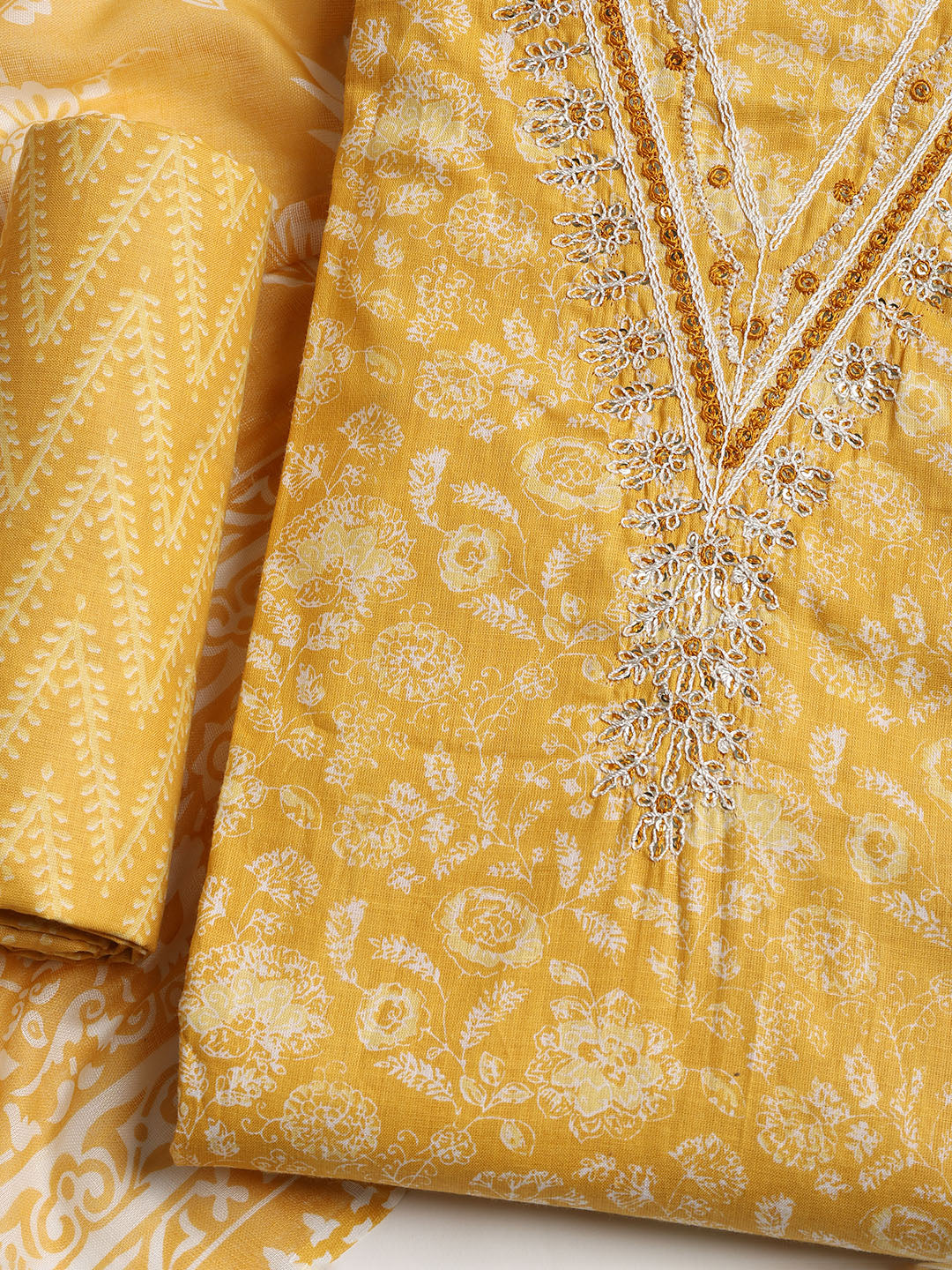 Printed Cotton Blend Unstitched Suit With Dupatta