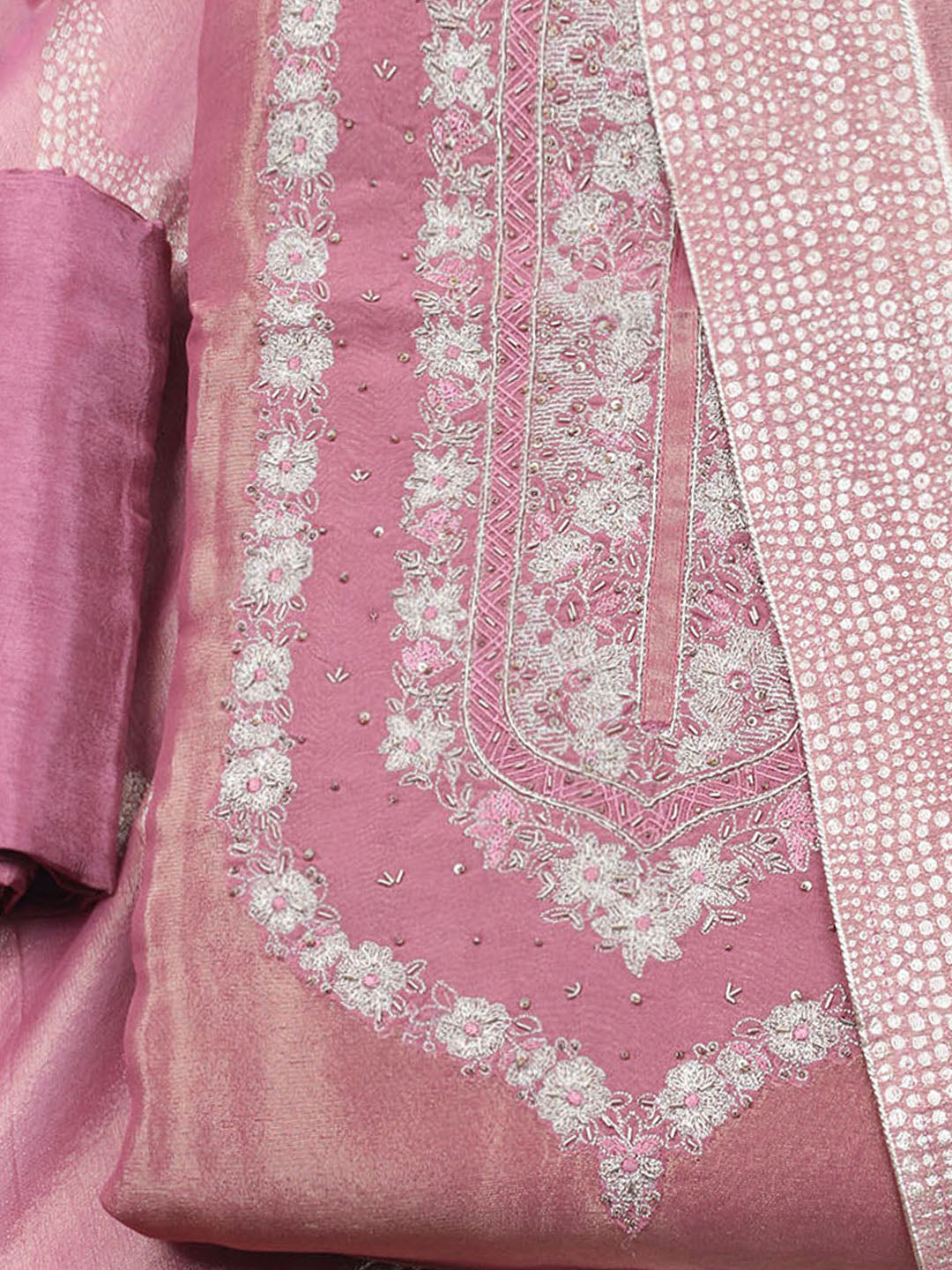 Embroidered Tissue Unstitched Suit With Dupatta