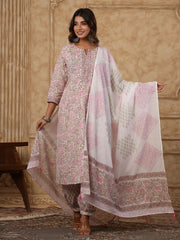 Printed Cotton Kurta With Pants & Dupatta