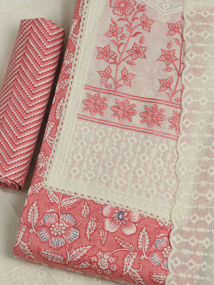 Printed Cotton Unstitched Suit With Pant &amp; Dupatta