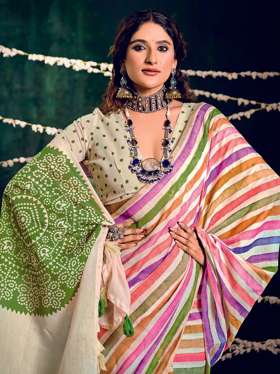 Check Printed Chanderi Saree