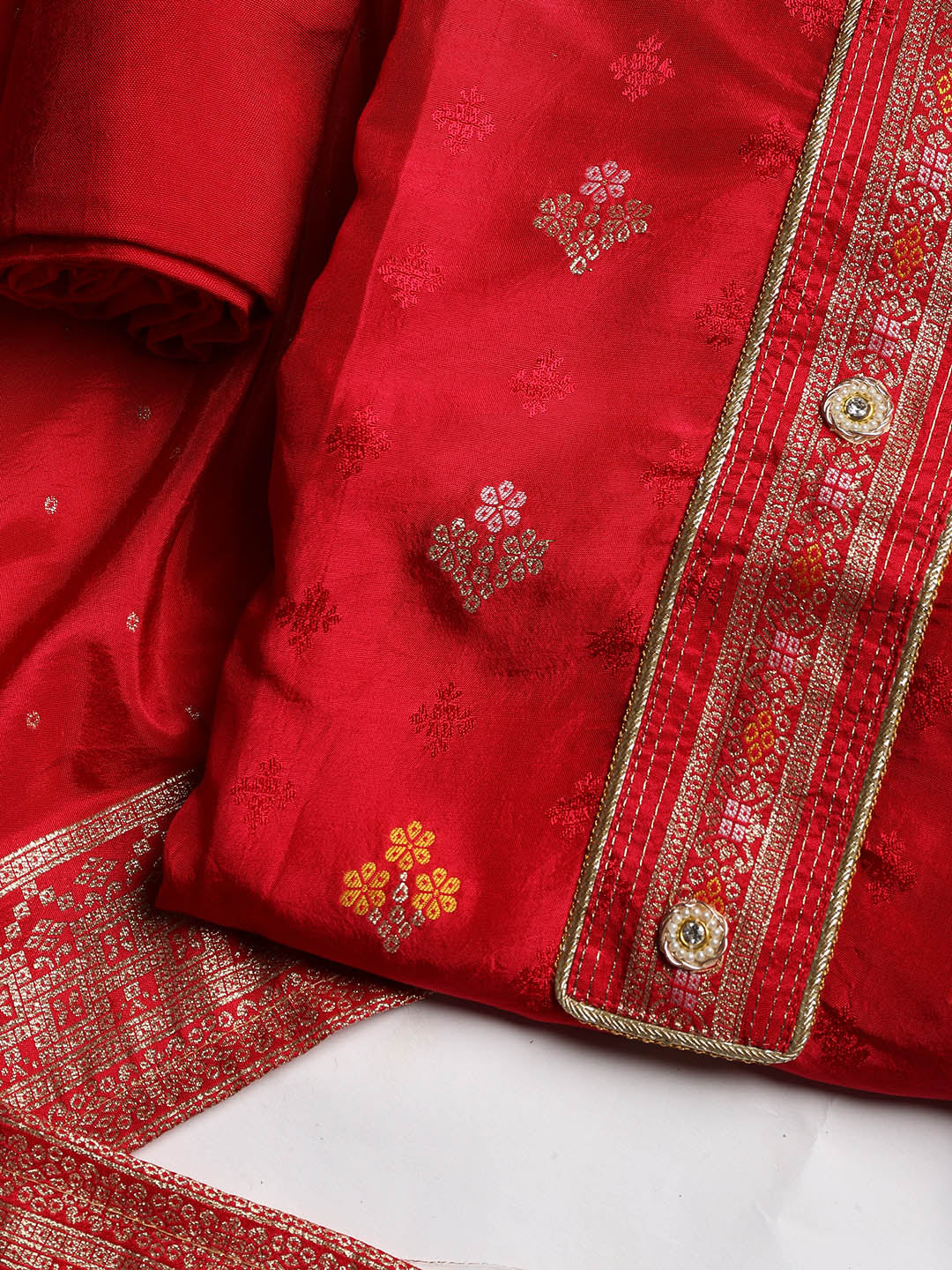 Embroidered Chanderi Unstitched Suit With Dupatta