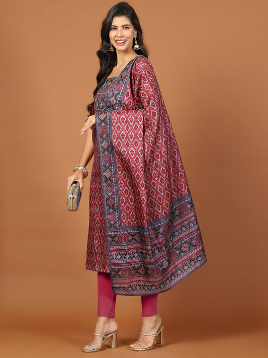 Neck Patti Tussar Unstitched Suit Piece With Dupatta