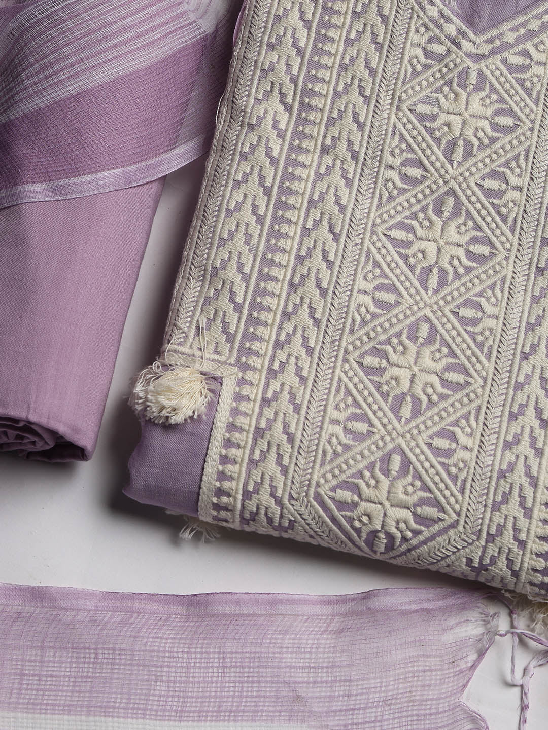 Neck Embroidered Cotton Blend Unstitched Suit With Dupatta